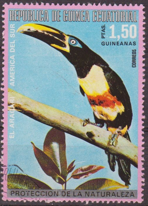 z vendido Guinea Ecuatorial 1974 Michel 484 Sello * Pajaros Americanos El Aracari 1,50p America Sur Guinée Equatoriale Preobliteré Matasello de favor Preobliterado 